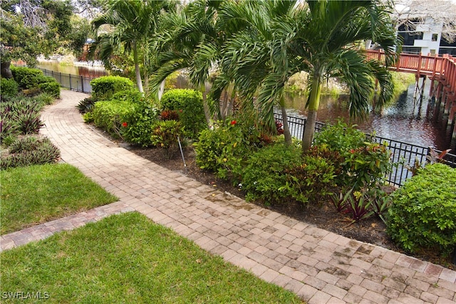 view of yard with a water view