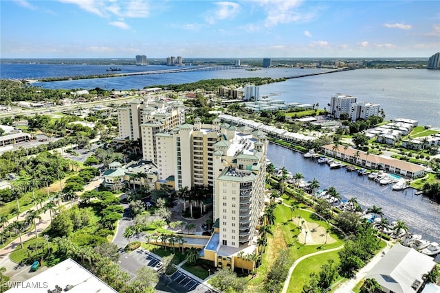 aerial view with a water view