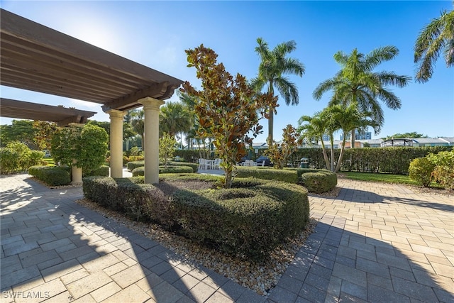 exterior space with a pergola and a patio