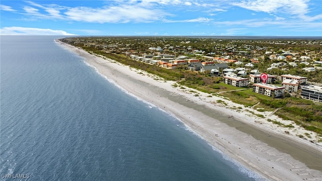 aerial view with a view of the beach and a water view