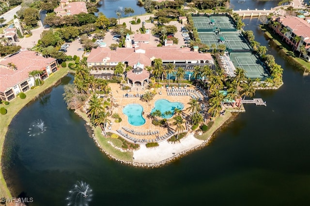 aerial view with a water view