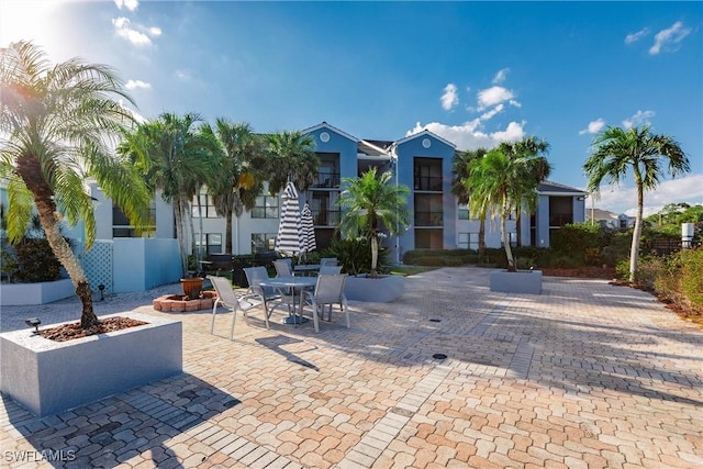 exterior space with a fire pit