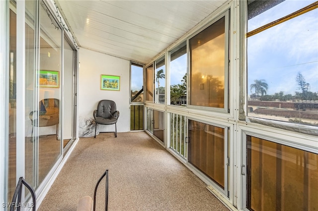 sunroom with wood ceiling