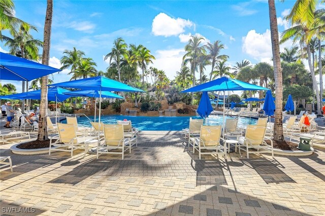 view of swimming pool featuring a patio