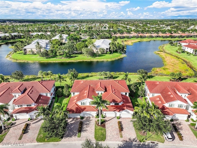 aerial view featuring a water view