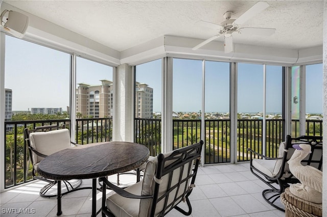 sunroom featuring plenty of natural light and ceiling fan