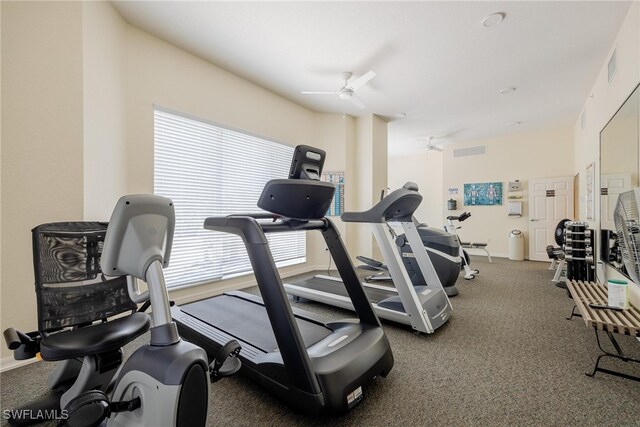 gym featuring ceiling fan