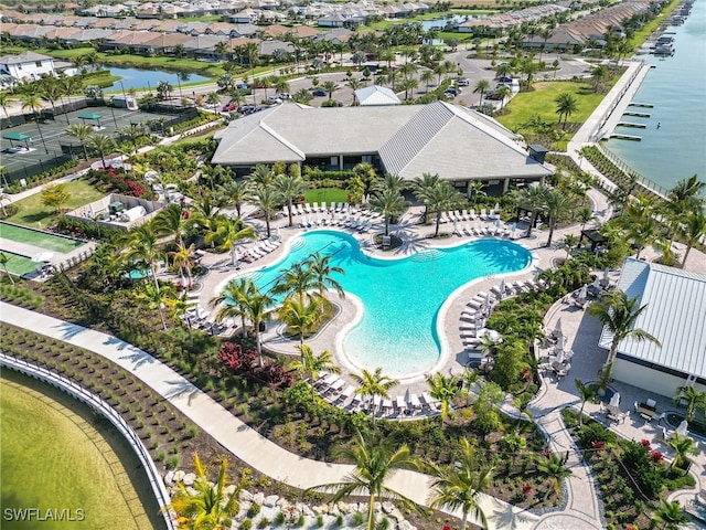 aerial view with a water view