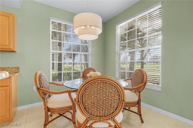 tiled dining room with a wealth of natural light