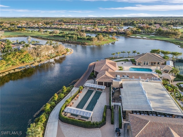 drone / aerial view featuring a water view