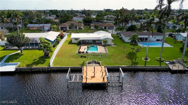 aerial view with a water view