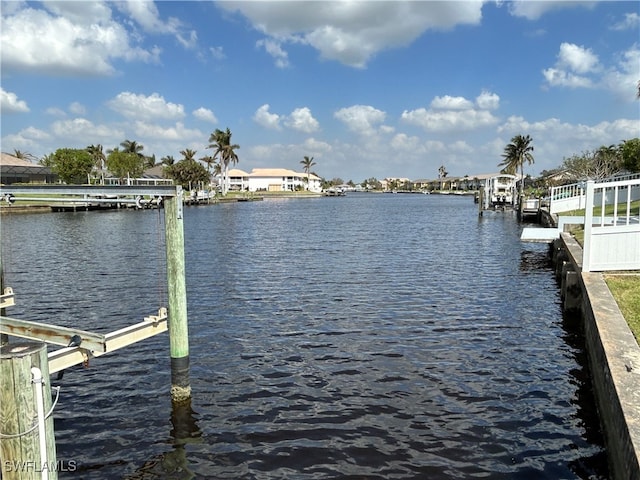 view of dock with a water view