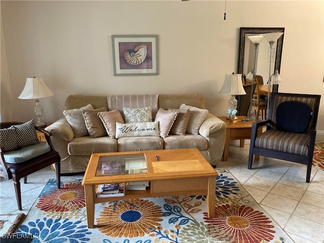 living room featuring light tile patterned flooring