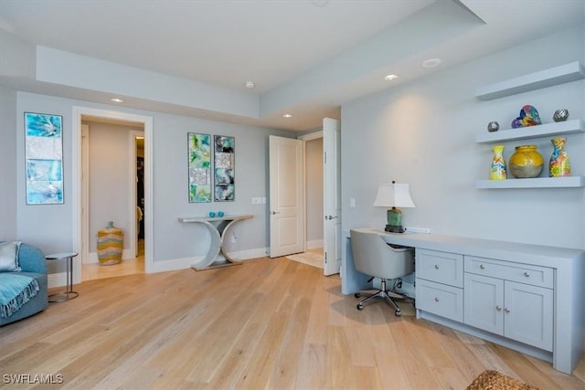 4851 Bonita Bay Blvd Unit 2203, Bonita Springs, FL 34134 - office area with a raised ceiling, baseboards, light wood-type flooring, and recessed lighting