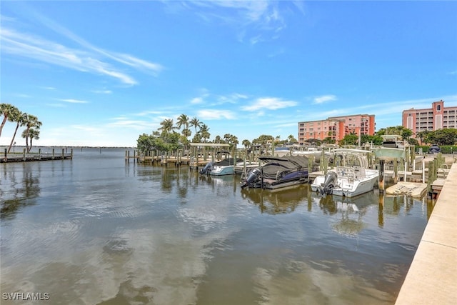 dock area featuring a water view