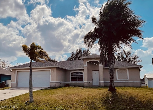 view of front of home featuring a garage and a front lawn