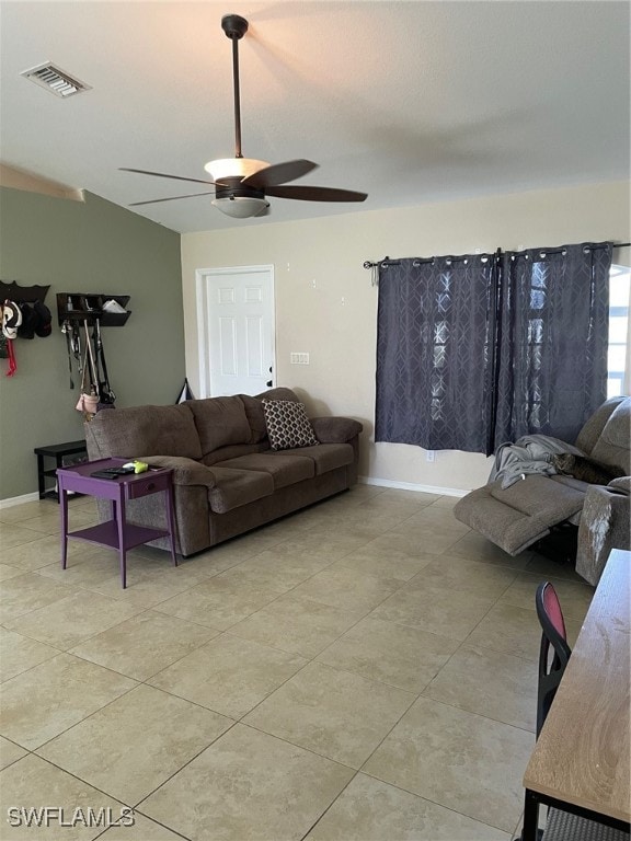 living room with ceiling fan