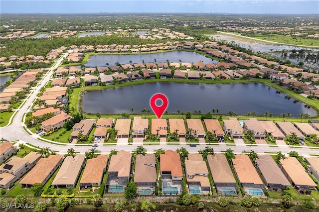 bird's eye view featuring a water view