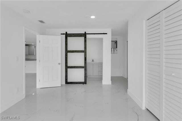 interior space with a barn door