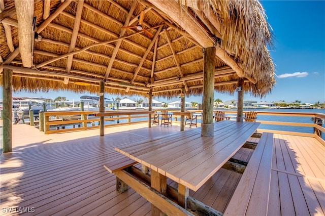 dock area with a water view