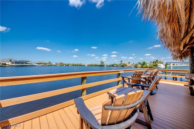 view of dock with a water view