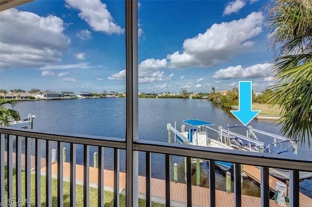 view of dock with a water view