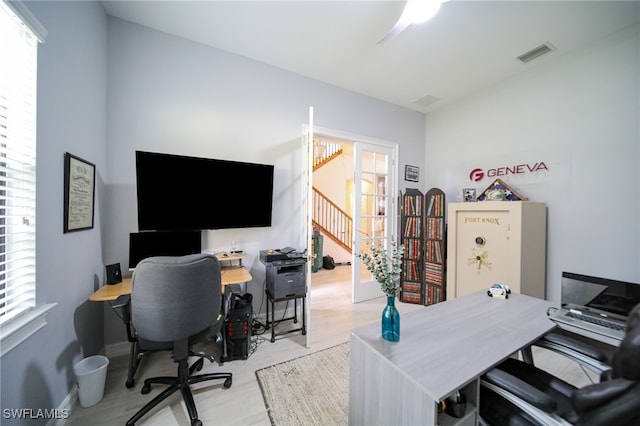 home office featuring light wood-type flooring