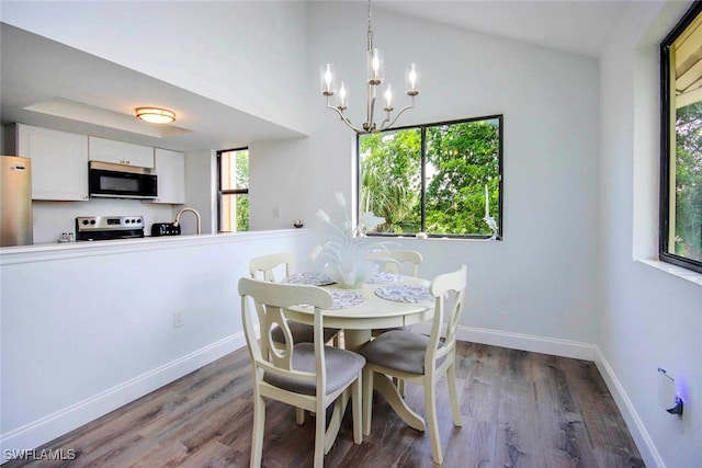 dining room featuring a chandelier and wood-type flooring