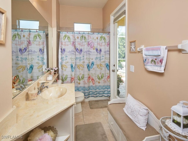 1442 Biscayne Way, Marco Island, FL 34145 - bathroom with vanity, tile patterned flooring, toilet, and a shower with shower curtain