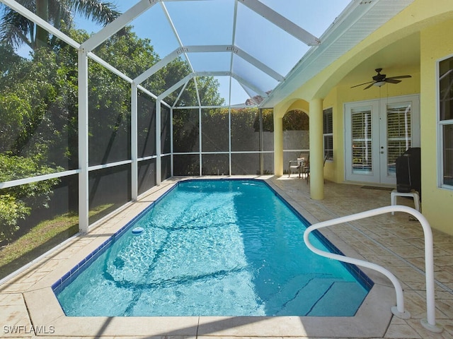 1442 Biscayne Way, Marco Island, FL 34145 - outdoor pool featuring french doors, a patio, and a ceiling fan