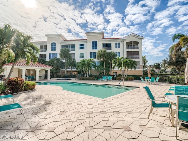 view of pool featuring a patio