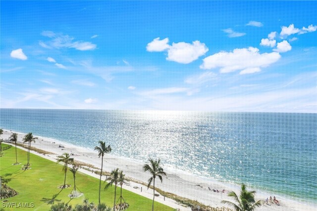 view of water feature with a beach view