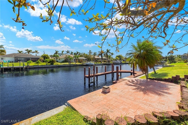 dock area with a water view