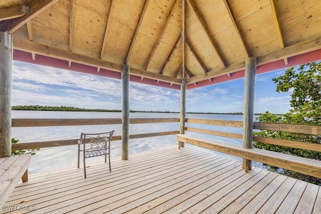 dock area featuring a gazebo and a water view