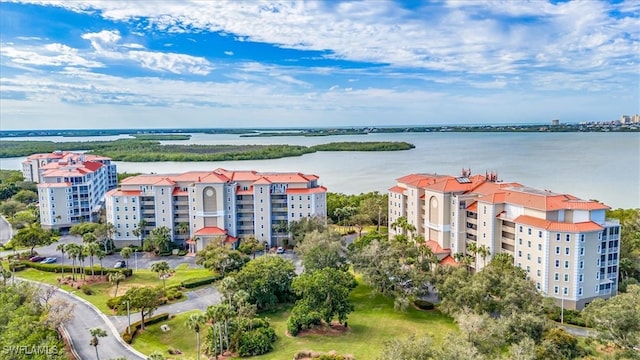 aerial view with a water view