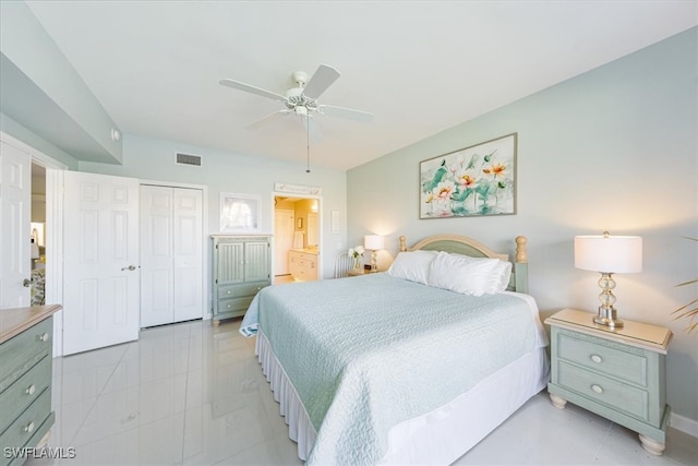 bedroom with a closet and ceiling fan