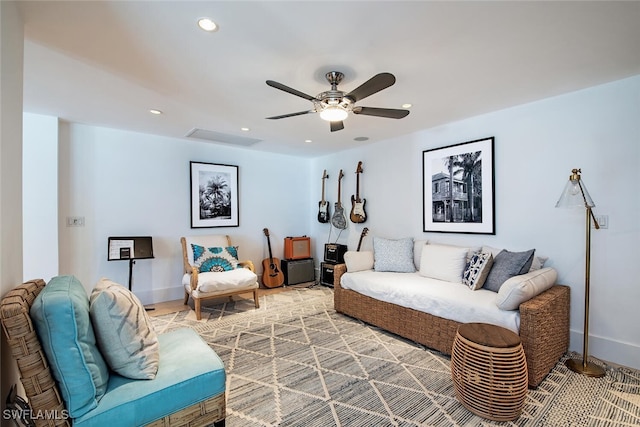 living room with ceiling fan