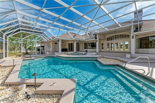 view of pool featuring a patio and a lanai