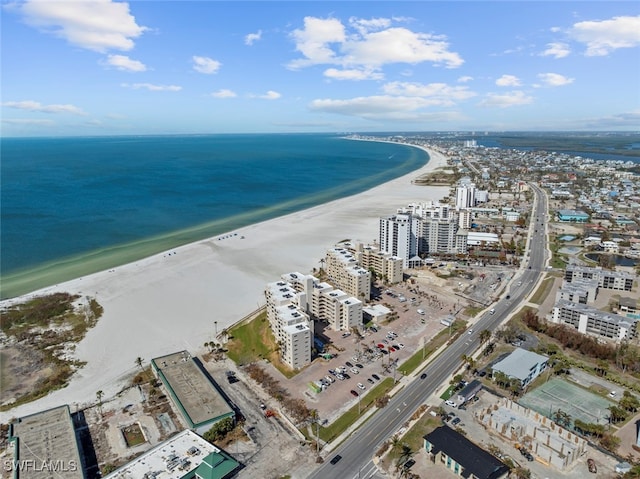 aerial view with a view of the beach and a water view