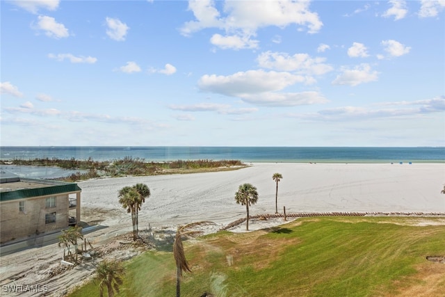 property view of water featuring a beach view