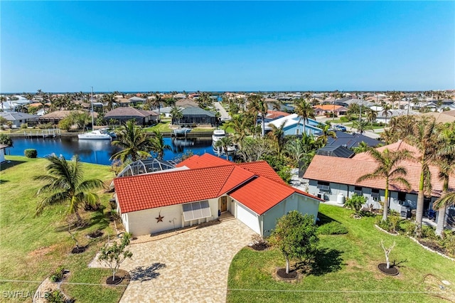 bird's eye view featuring a water view