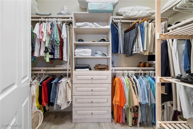 spacious closet featuring light hardwood / wood-style floors