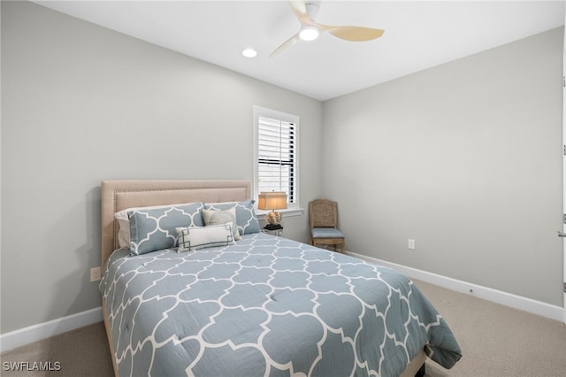 bedroom featuring carpet flooring and ceiling fan