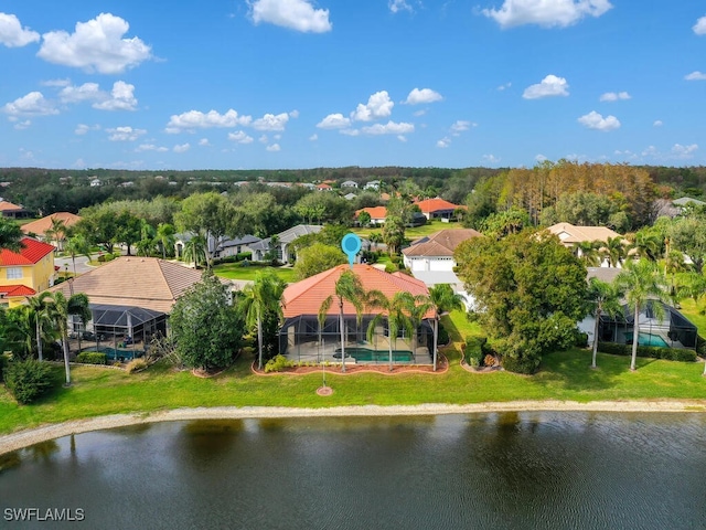 bird's eye view featuring a water view