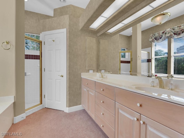 bathroom featuring vanity and walk in shower