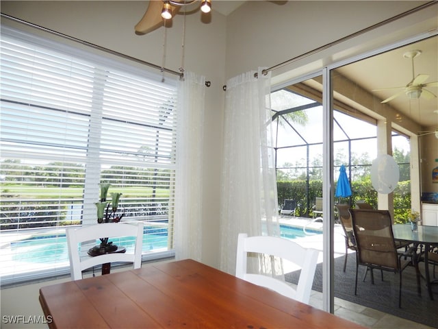 dining area featuring ceiling fan