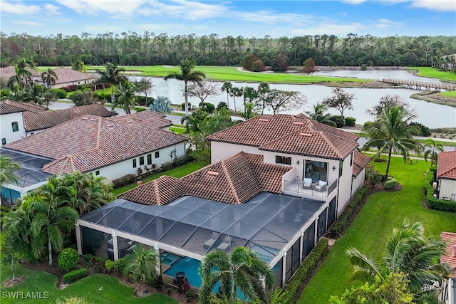 aerial view with a water view