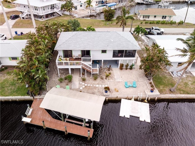 aerial view with a water view