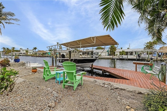 dock area with a water view