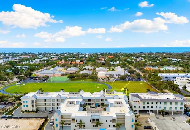 aerial view featuring a water view